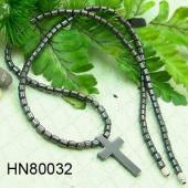 Hematite Cross Pendant Beads Stone Chain Choker Fashion Women Necklace